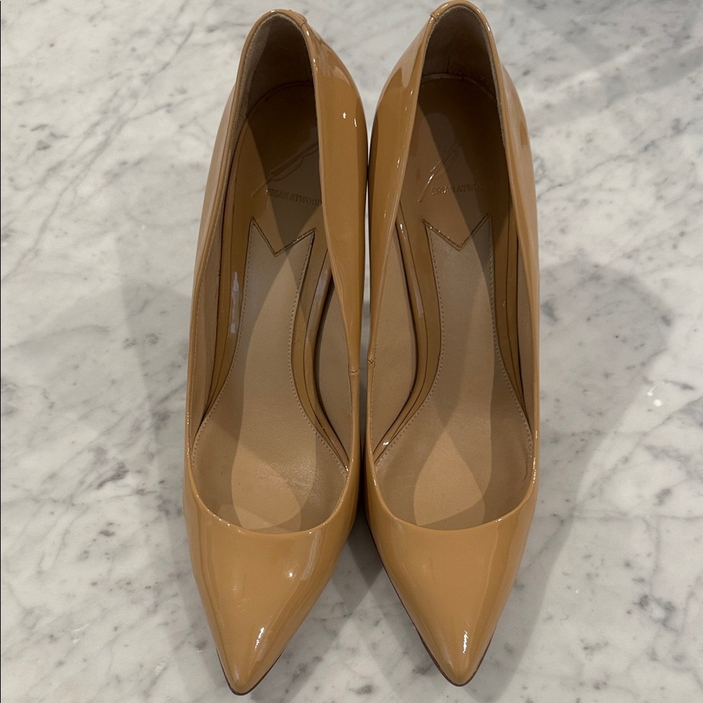 Brian Atwood Tan Patent Leather Heels